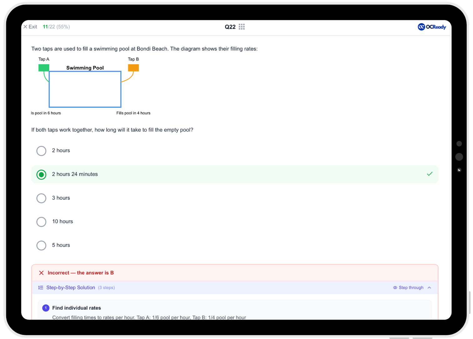 OCReady Question Bank showing Reading, Maths, and Thinking Skills questions